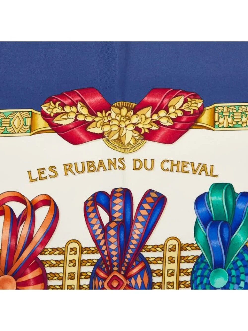 Hermes Carre 90 les Rubans du Cheval Horse Ribbon Decoration Scarf White